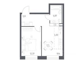 ЖК «ЭкоБунино», планировка 1-комнатной квартиры, 37.55 м²