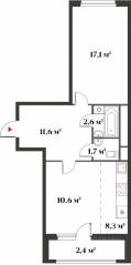 ЖК Миниполис «Восемь кленов», планировка 2-комнатной квартиры, 51.90 м²