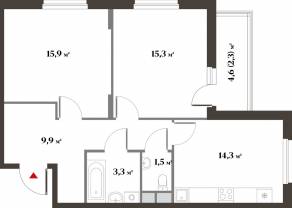 ЖК Миниполис «Восемь кленов», планировка 2-комнатной квартиры, 65.50 м²
