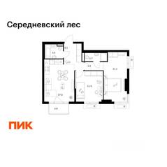 ЖК «Середневский лес», планировка 2-комнатной квартиры, 59.80 м²