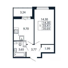 ЖК «Полис ЛАВрики», планировка 1-комнатной квартиры, 34.02 м²