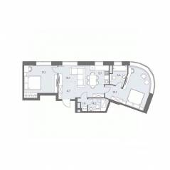 ЖК «Родина Переделкино», планировка 3-комнатной квартиры, 72.80 м²