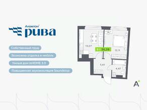 ЖК «Аквилон RIVA», планировка 2-комнатной квартиры, 36.26 м²
