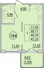 МЖК «Образцовый квартал 15», планировка 1-комнатной квартиры, 38.71 м²
