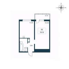ЖК «Расцветай в Янино», планировка 1-комнатной квартиры, 38.90 м²