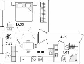 ЖК «БелАрт», планировка 1-комнатной квартиры, 35.63 м²