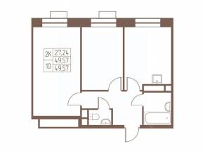 ЖК «Западная Ивантеевка», планировка 2-комнатной квартиры, 49.80 м²