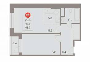 ЖК «Отлично», планировка 2-комнатной квартиры, 48.70 м²