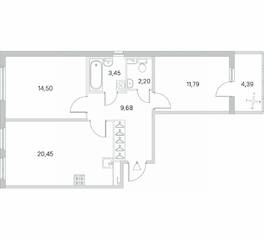 МЖК «Любоград», планировка 2-комнатной квартиры, 64.27 м²