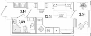 ЖК «Гранат», планировка студии, 21.31 м²