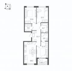 МЖК «Пулковский дом», планировка 3-комнатной квартиры, 80.00 м²