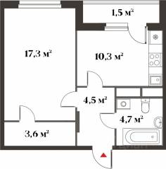 ЖК Миниполис «Восемь кленов», планировка 1-комнатной квартиры, 40.40 м²
