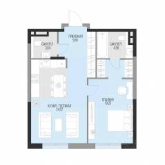 ЖК «Садовническая 69», планировка 1-комнатной квартиры, 56.01 м²