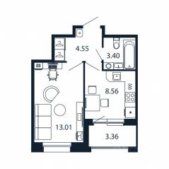 ЖК «Полис Новоселье», планировка 1-комнатной квартиры, 31.20 м²