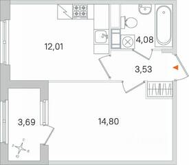 МЖК «Дубровский», планировка 1-комнатной квартиры, 36.27 м²
