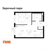 ЖК «Заречный парк», планировка 1-комнатной квартиры, 32.27 м²