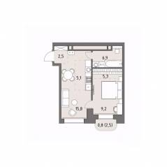 ЖК «Родина Парк», планировка 2-комнатной квартиры, 45.80 м²