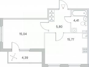 МЖК «Любоград», планировка 1-комнатной квартиры, 43.22 м²