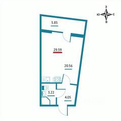 ЖК «Левитан», планировка студии, 29.59 м²