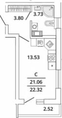 ЖК «Master Place», планировка студии, 22.32 м²