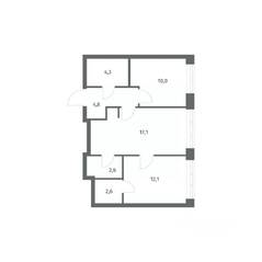 ЖК «NEWПИТЕР», планировка 2-комнатной квартиры, 53.56 м²