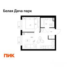 ЖК «Белая Дача парк», планировка 1-комнатной квартиры, 30.30 м²