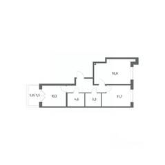 ЖК «Парусная 1», планировка 2-комнатной квартиры, 57.30 м²
