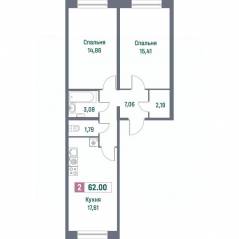 ЖК «Фотограф», планировка 2-комнатной квартиры, 62.00 м²