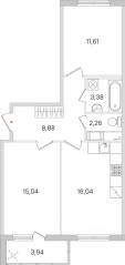 ЖК «Ясно. Янино», планировка 2-комнатной квартиры, 59.18 м²