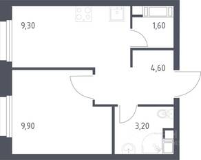 ЖК «ЭкоБунино», планировка 1-комнатной квартиры, 28.60 м²