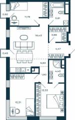 ЖК «М_5», планировка 3-комнатной квартиры, 85.80 м²