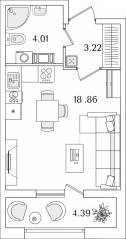 ЖК «БелАрт», планировка студии, 28.29 м²