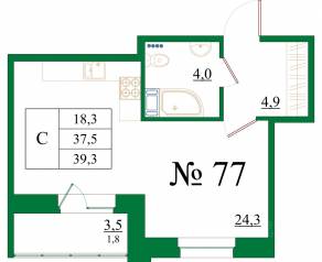 ЖК «Орловский бульвар», планировка студии, 35.00 м²