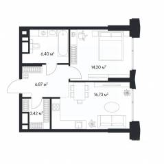 ЖК «1-й Нагатинский», планировка 1-комнатной квартиры, 46.69 м²
