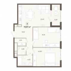 ЖК «Знатный», планировка 2-комнатной квартиры, 73.67 м²