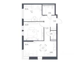 ЖК «Пригород Лесное», планировка 2-комнатной квартиры, 55.76 м²