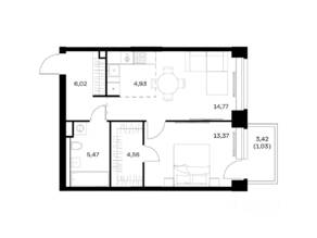 ЖК «Nova», планировка 1-комнатной квартиры, 50.15 м²