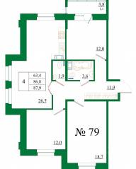 ЖК «Орловский бульвар», планировка 4-комнатной квартиры, 87.90 м²
