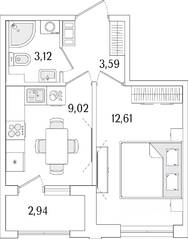 ЖК «Гранат», планировка 1-комнатной квартиры, 29.81 м²