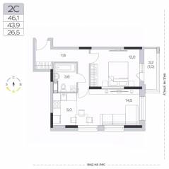 ЖК «Пироговская Ривьера», планировка 1-комнатной квартиры, 44.10 м²