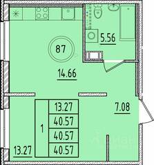 МЖК «Образцовый квартал 17», планировка 1-комнатной квартиры, 40.73 м²