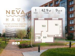 ЖК «Neva Haus», планировка 1-комнатной квартиры, 42.90 м²