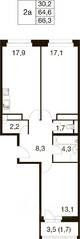 ЖК «Идеал», планировка 3-комнатной квартиры, 64.40 м²