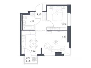 ЖК «Горки Парк», планировка 1-комнатной квартиры, 41.99 м²