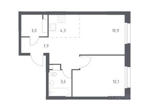 ЖК «ЭкоБунино», планировка 1-комнатной квартиры, 40.50 м²