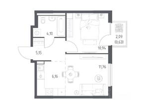 ЖК «Горки Парк», планировка 1-комнатной квартиры, 38.74 м²