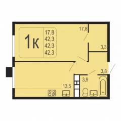 ЖК «Фрунзенский», планировка 1-комнатной квартиры, 42.30 м²