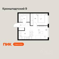 ЖК «Кронштадтский 9», планировка 1-комнатной квартиры, 36.80 м²