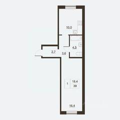 ЖК «Дом на набережной», планировка 1-комнатной квартиры, 39.90 м²