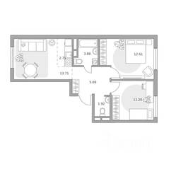 ЖК «Аникеевский», планировка 3-комнатной квартиры, 51.72 м²